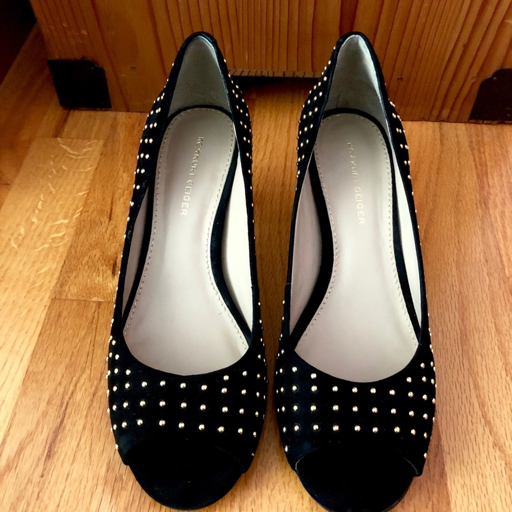 Kurt Geiger Carla Black Suede Heels w/Gold Studs